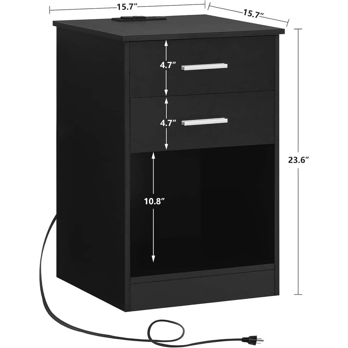 Nightstand with Charging Station Side Table 15.75"D x 15.75"W x 23.62"H